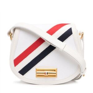 Thom Browne White Bag with Gold Hardware and Stripes